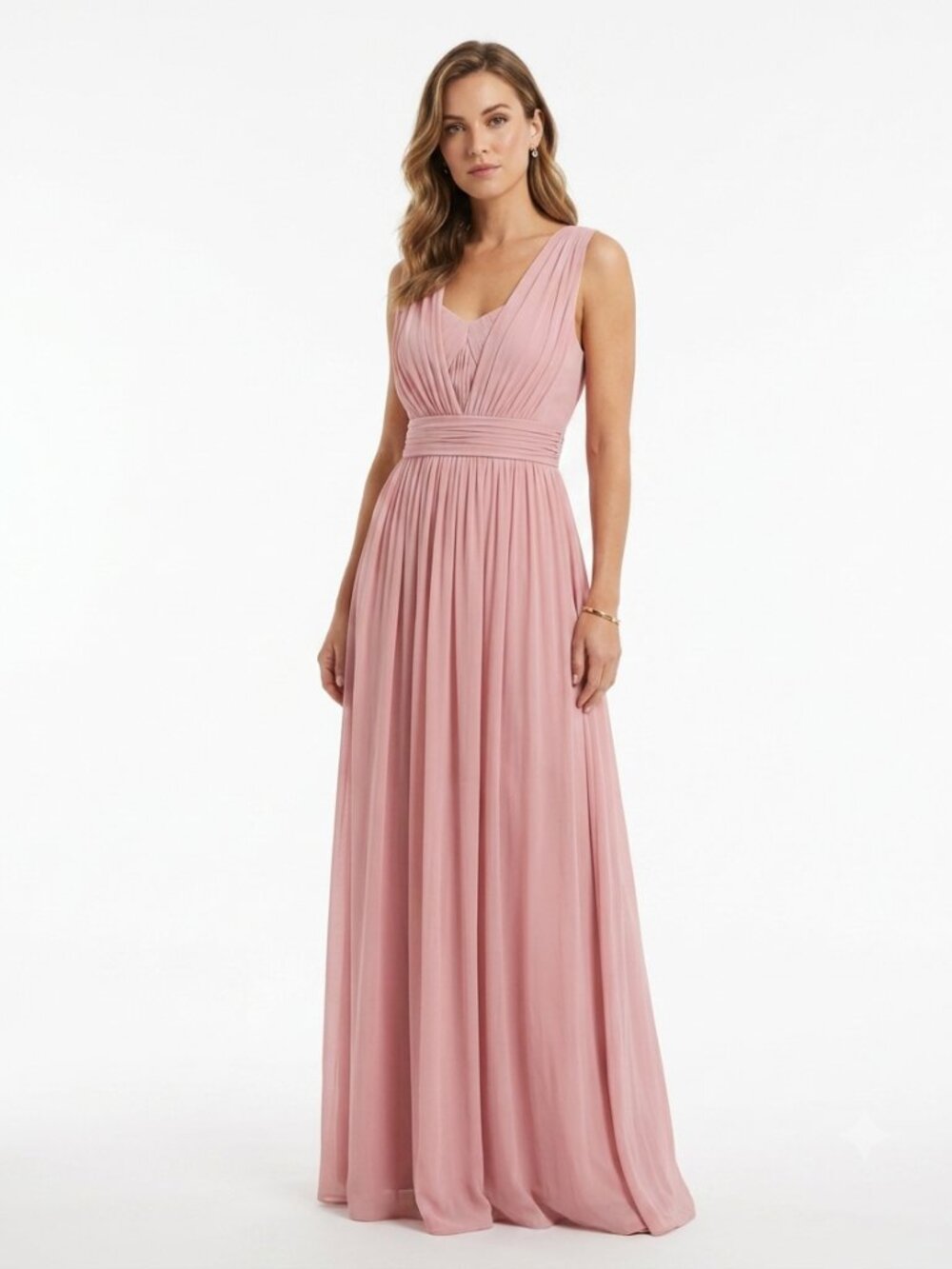 MAY QUEEN SOFT PINK CHIFFON MESH BRIDESMAID BAL GOWN DRESS - 4